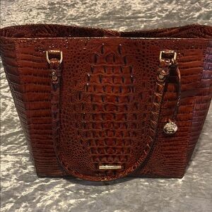 Brahmin Brown Crocodile-Embossed Large Tote with Dust Bag